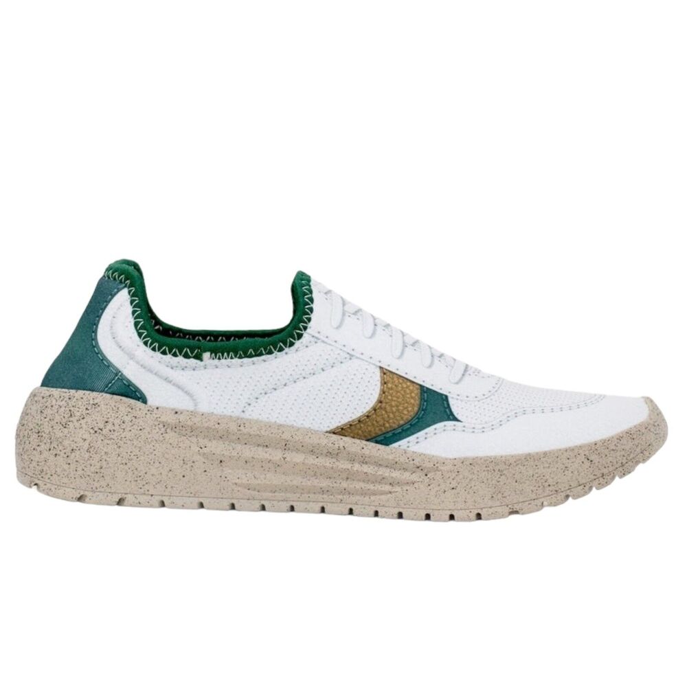 Psudo‎ Womens Court Sneakers White Green Gold Sustainable Slip On Size 8 US